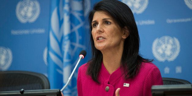 NEW YORK, NY - APRIL 3: U.S. Ambassador to the United Nation Nikki Haley answers questions during a press briefing at the United Nations headquarters, April 3, 2017 in New York City. Haley will serve as U.N. Security Council President for the month of April. (Drew Angerer/Getty Images)