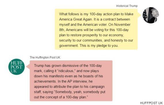 도널드 트럼프가 취임 100일 기념 인터뷰에서 헛소리를 늘어놓다