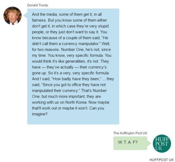 도널드 트럼프가 취임 100일 기념 인터뷰에서 헛소리를 늘어놓다