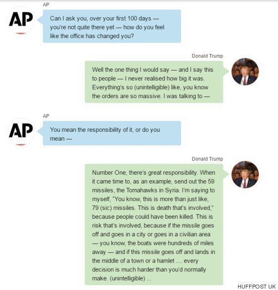 도널드 트럼프가 취임 100일 기념 인터뷰에서 헛소리를 늘어놓다