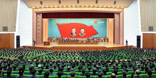 An overview of a national meeting at the People's Palace of Culture in Pyongyang on April 24, 2017 in celebration of the 85th founding anniversary of the Korean People's Army (KPA) in this handout photo by North Korea's Korean Central News Agency (KCNA) made available on April 25, 2017. KCNA/Handout via REUTERS      ATTENTION EDITORS - THIS IMAGE WAS PROVIDED BY A THIRD PARTY. EDITORIAL USE ONLY. REUTERS IS UNABLE TO INDEPENDENTLY VERIFY THIS IMAGE. NO THIRD PARTY SALES. SOUTH KOREA OUT.