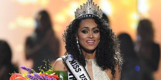LAS VEGAS, NV - MAY 14:  Miss District of Columbia USA 2017 Kara McCullough reacts after being crowned Miss USA 2017 during the 2017 Miss USA pageant at the Mandalay Bay Events Center on May 14, 2017 in Las Vegas, Nevada.  (Photo by Ethan Miller/Getty Images)