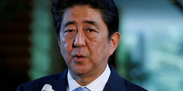 Japan's Prime Minister Shinzo Abe speaks on reports of the launch of a North Korean missile to reporters, at his official residence in Tokyo, Japan May 14, 2017.   REUTERS/Toru Hanai