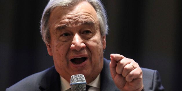 NEW YORK, NY - APRIL 10:  AntÃ³nio Guterres UN Secretary General and former Prime Minister of Portugal speaks during a ceremony to present Malala Yousafzai as Peace Messenger (highest honour awarded to civilians) of the UN at United Nations Headquarter on April 10, 2017 in New York, United States. (Photo by William Volcov/Brazil Photo Press/LatinContent/Getty Images)