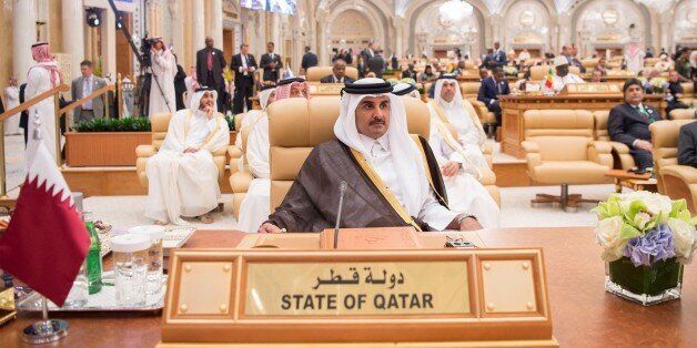 RIYADH, SAUDI ARABIA - MAY 21:  (----EDITORIAL USE ONLY  MANDATORY CREDIT - 'BANDAR ALGALOUD / SAUDI KINGDOM COUNCIL / HANDOUT' - NO MARKETING NO ADVERTISING CAMPAIGNS - DISTRIBUTED AS A SERVICE TO CLIENTS----) Emir of Qatar Tamim bin Hamad Al Thani attends the Arabic Islamic American Summit at King Abdul Aziz International Conference Center in Riyadh, Saudi Arabia on May 21, 2017. (Photo by Bandar Algaloud / Saudi Kingdom Council / Handout/Anadolu Agency/Getty Images)