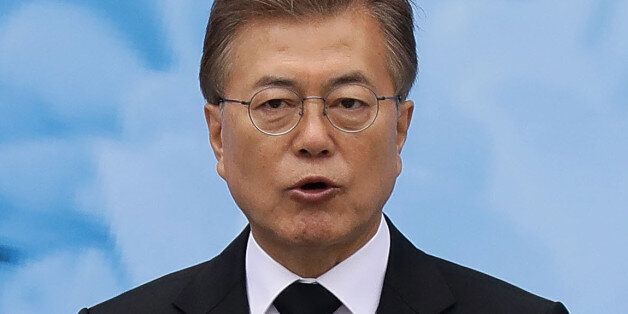 SEOUL, SOUTH KOREA - JUNE 06:  South Korean President Moon Jae-in speaks during a ceremony marking Korean Memorial Day at the Seoul National cemetery on June 6, 2017 in Seoul, South Korea. South Korea marks the 62th anniversary of the Memorial Day for people who died during the military service in the 1950-53 Korean War.  (Photo by Chung Sung-Jun/Getty Images)