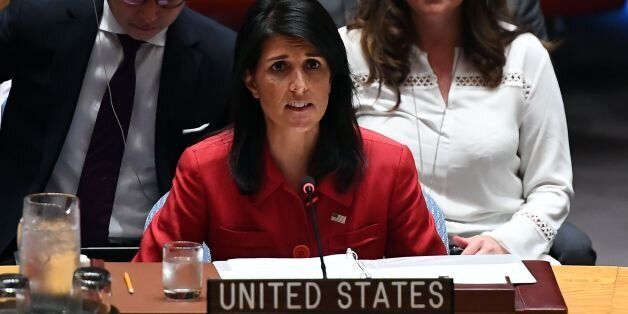US Ambassador to the United Nations Nikki Haley speaks during a Security Council meeting on North Korea at the UN headquarters in New York on July 5, 2017. The UN Security Council held an emergency meeting after North Korea said it had successfully tested its first intercontinental ballistic missile. / AFP PHOTO / Jewel SAMAD        (Photo credit should read JEWEL SAMAD/AFP/Getty Images)