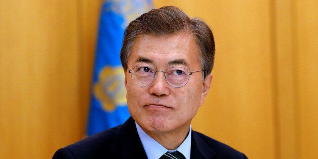 South Korean President Moon Jae-in looks on, during an interview with Reuters, at the Presidential Blue House in Seoul, South Korea June 22, 2017. REUTERS/Kim Hong-Ji
