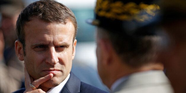 French President Emmanuel Macron and Chief of the Defence Staff French Army General Pierre de Villiers attend a visit to the Ile Longue Defence unit, submarine navy base, in Crozon near Brest, western France, July 4, 2017. REUTERS/Stephane Mahe