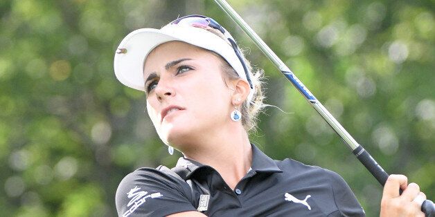 SYLVANIA, OH - JULY 21: Lexi Thompson hits her tee shot on the 14th tee during the second round of the LPGA Marathon Classic at Highland Meadows Golf Club on July 21, 2017 in Sylvania, OH (Photo by Steven King/Icon Sportswire via Getty Images)