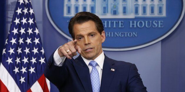 New White House Communications Director Anthony Scaramucci, flanked by White House Press Secretary Sarah Sanders, takes questions at the daily briefing at the White House in Washington, U.S. July 21, 2017. REUTERS/Jonathan Ernst