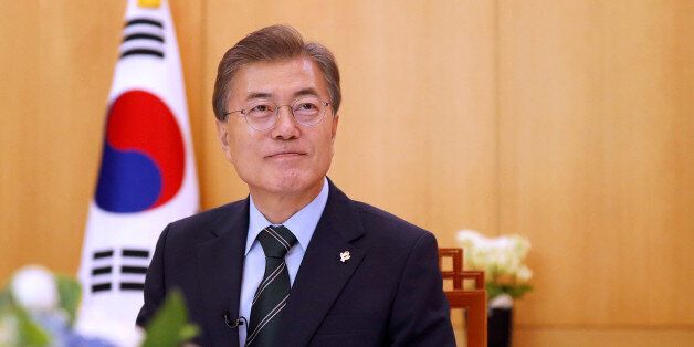 South Korean President Moon Jae-in attends an interview with Reuters at the Presidential Blue House in Seoul, South Korea June 22, 2017. REUTERS/Kim Hong-Ji