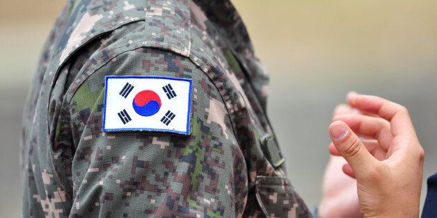 The Korean national flags attached to Republic of Korea army soldier's uniforms