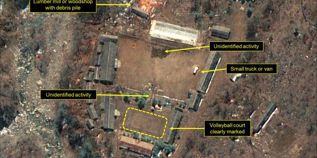 PUNGGYE-RI NUCLEAR TEST SITE, NORTH KOREA - APRIL 19, 2017.  Figure 2. Several unidentified objects and activities observed at the Main Administrative Area. (Photo DigitalGlobe/38 North via Getty Images)