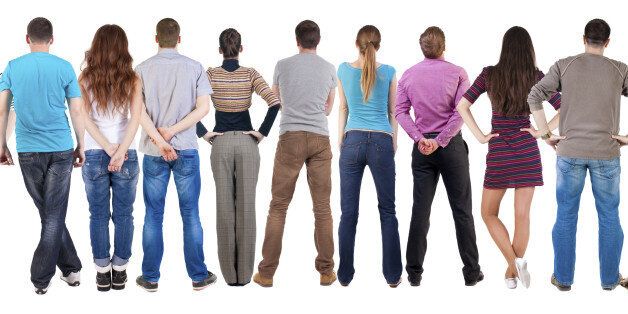 Back view group of people  looking. Rear view team people collection.  backside view of person.  Isolated over white background.