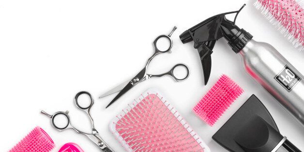 Different barber shop tools isolated on white background with copyspace