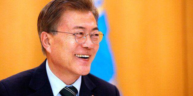 South Korean President Moon Jae-in speaks during an interview with Reuters at the Presidential Blue House in Seoul, South Korea June 22, 2017. REUTERS/Kim Hong-Ji