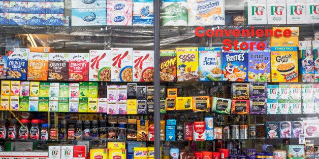 Window display showing the retail products being sold in a Kensington convenience store, on 31st August 2017, in London England. (Photo by Richard Baker / In Pictures via Getty Images)