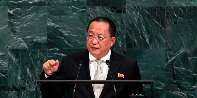 North Korea's Foreign Minister Ri Yong Ho addresses the 72nd session of the United Nations General assembly at the UN headquarters in New York on September 23, 2017.   / AFP PHOTO / Jewel SAMAD        (Photo credit should read JEWEL SAMAD/AFP/Getty Images)