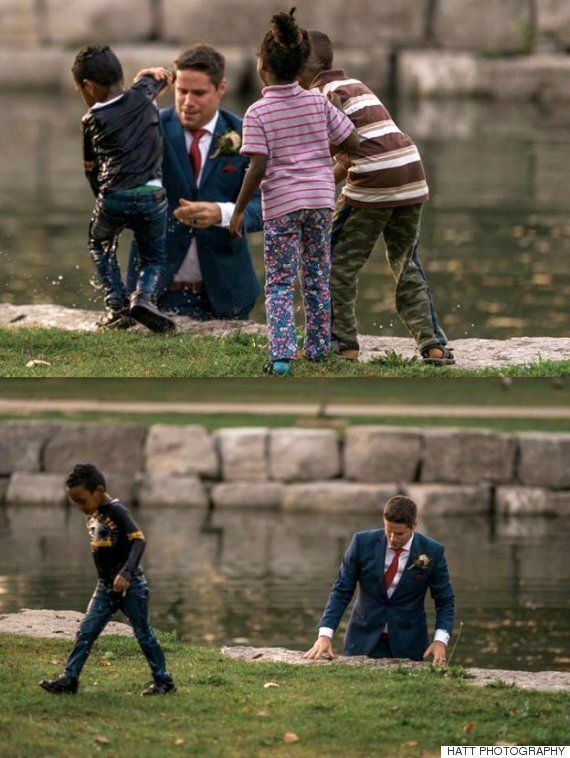 웨딩 촬영을 하다가 물에 빠진 아이를 구한 남자