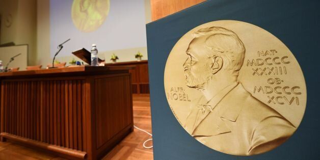 A medal of Alfred Nobel is pictured prior to the beginning of a press conference to announce the winner of the 2017 Nobel Prize in Medicine on October 2, 2017 at the Karolinska Institute in Stockholm.The 2017 Nobel prize season kicks off with the announcement of the medicine prize, to be followed over the next days by the other science awards and those for peace and literature. / AFP PHOTO / Jonathan NACKSTRAND        (Photo credit should read JONATHAN NACKSTRAND/AFP/Getty Images)