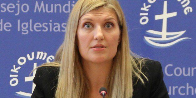 GENEVA, SWITZERLAND - OCTOBER 6: International Campaign to Abolish Nuclear Weapons (ICAN) executive director Beatrice Fihn (C) holds a press conference at the ICAN headquarters in Geneva, Switzerland, 06 October 2017. ICAN has won the 2017 Nobel Peace Prize.   (Photo by Fatih Erel/Anadolu Agency/Getty Images)