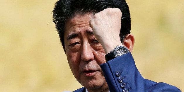 Japan's Prime Minister Shinzo Abe, who is also ruling Liberal Democratic Party leader, attends an election campaign rally in Fukushima, Japan, October 10, 2017.    REUTERS/Toru Hanai