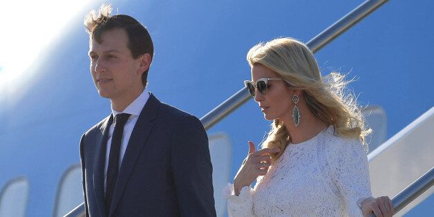Ivanka Trump, daughter of US President Donald Trump, her husband Jared Kushner, senior adviser to Trump step off Air Force One upon arrival at Rome's Fiumicino Airport on May 23, 2017. Donald Trump arrived in Rome for a high-profile meeting with Pope Francis in what was his first official trip to Europe since becoming US President. / AFP PHOTO / MANDEL NGAN        (Photo credit should read MANDEL NGAN/AFP/Getty Images)