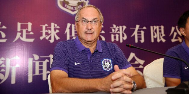 TIANJIN, CHINA - SEPTEMBER 11:  The new head coach of China's Tianjin Teda Uli Stielike attends a press conference on September 11, 2017 in Tianjin, China.  (Photo by VCG/VCG via Getty Images)