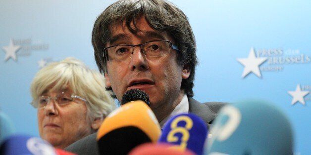 BRUSSELS, BELGIUM - OCTOBER 31: Carles Puigdemont, the dismissed president of Catalonia, holds a press conference in Brussels, Belgium on October 31, 2017. (Photo by Dursun Aydemir/Anadolu Agency/Getty Images)