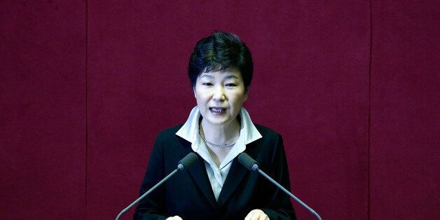 SEOUL, SOUTH KOREA - OCTOBER 24:  South Korean President Park Geun-Hye speaks at the National Assembly on October 24, 2016 in Seoul, South Korea. Park spoke on the government budget.  (Photo by Jeon Heon-Kyun-Pool/Getty Images)