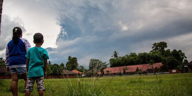 Continuous eruption of volcano Agung with large volumes on November 26, 2017 in Karangasem, Bali, Indonesia. Mount Agung belched smoke as high as 1,500 metres above its summit, sparking an exodus from settlements near the mountain.  (Photo by Muhammad Fauzy/NurPhoto via Getty Images)