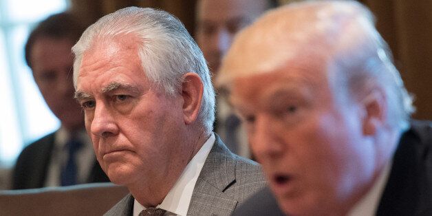 WASHINGTON, DC - NOVEMBER 20: (AFP OUT) Secretary of State Rex Tillerson listens as President Donald Trump speaks to the media during a cabinet meeting at the White House on November 20, 2017 in Washington, D.C. President Trump officially designated North Korea as a state sponsor of terrorism. Photo by Kevin Dietsch/UPI