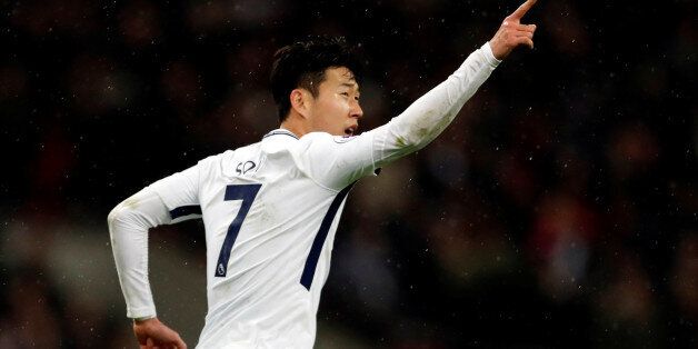 Soccer Football - Premier League - Tottenham Hotspur vs West Ham United - Wembley Stadium, London, Britain - January 4, 2018   Tottenham's Son Heung-min celebrates scoring their first goal    Action Images via Reuters/Matthew Childs    EDITORIAL USE ONLY. No use with unauthorized audio, video, data, fixture lists, club/league logos or