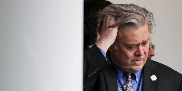 WASHINGTON, DC - JUNE 01:  Senior Counselor to the President Steve Bannon helps with last minute preparations before President Donald Trump announces his decision to pull out of the Paris climate agreement at the White House June 1, 2017 in Washington, DC. Trump pledged on the campaign trail to withdraw from the accord, which former President Barack Obama and the leaders of 194 other countries signed in 2015 to deal with greenhouse gas emissions mitigation, adaptation and finance so to limit glo