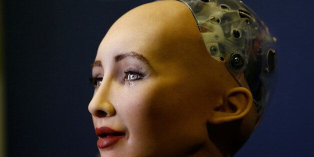Sophia, a robot integrating the latest technologies and artificial intelligence developed by Hanson Robotics is pictured during a presentation at the