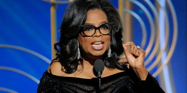 BEVERLY HILLS, CA - JANUARY 07:  In this handout photo provided by NBCUniversal, Oprah Winfrey accepts the 2018 Cecil B. DeMille Award   speaks onstage during the 75th Annual Golden Globe Awards at The Beverly Hilton Hotel on January 7, 2018 in Beverly Hills, California.  (Photo by Paul Drinkwater/NBCUniversal via Getty Images)
