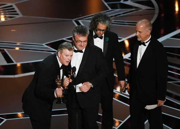 isual effects artists Richard R. Hoover, Gerd Nefzer, Paul Lambert, and John Nelson accept Best Visual Effects for 'Blade Runner 2049' onstage during the 90th Annual Academy Awards 