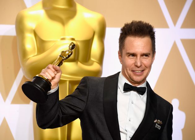 Actor Sam Rockwell, winner of the Best Supporting Actor award for 'Three Billboards Outside Ebbing, Missouri,' poses in the press room during the 90th Annual Academy Awards