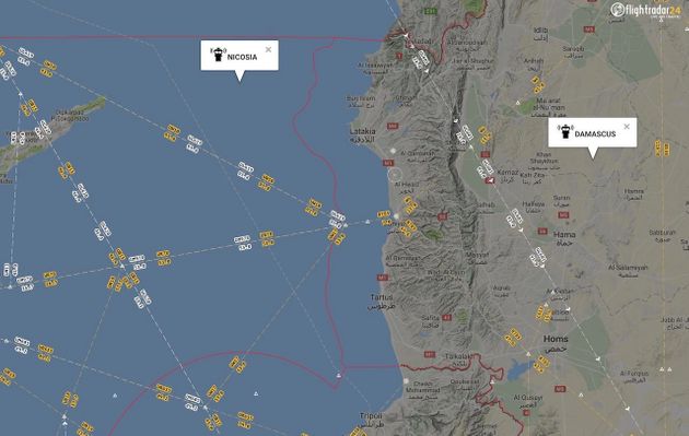 지중해 동부 / 니코시아(사이프러스) 항공관제구역(FIR). 바로 옆에 다마스쿠스(시리아) 항공관제구역이 있다.