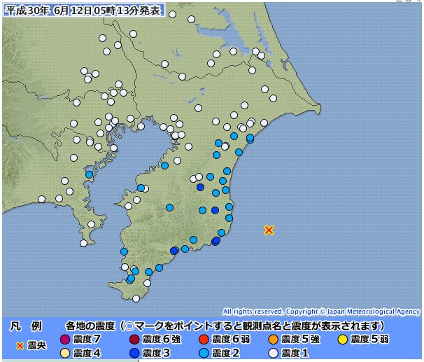 일본 기상청이 관측한 12일 지진. 