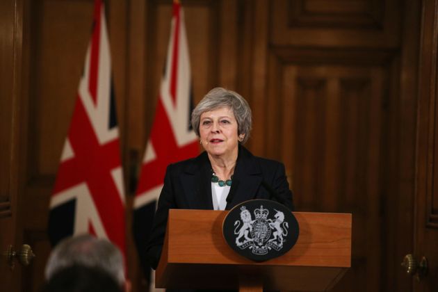 테레사 메이 영국 총리가 집무실에서 기자회견을 하고 있다. 2018년 11월15일.