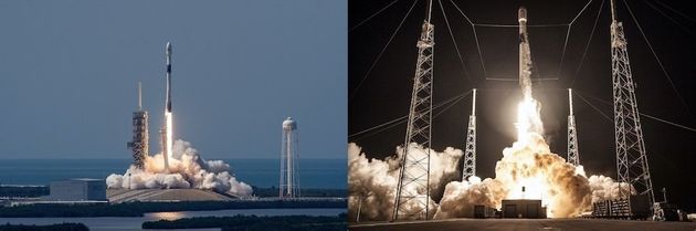 지난 5월(왼쪽)과 8월(오른쪽)에 팰컨9 블록5 로켓을 발사하는 장면.