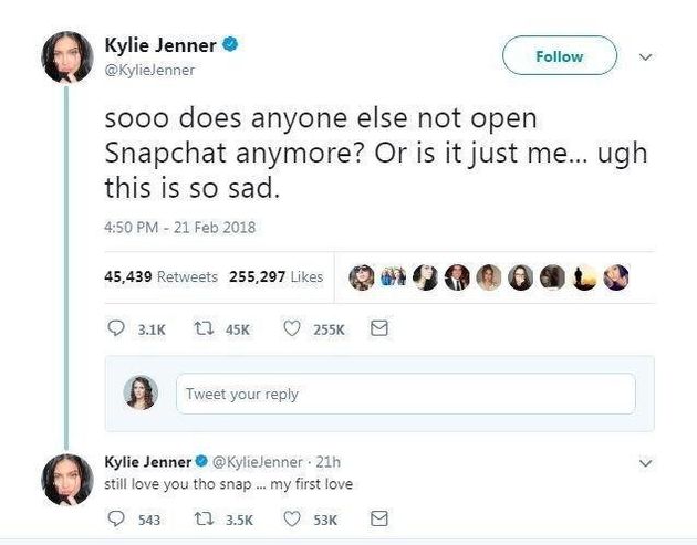 하루만에 스냅챗 시가총액 13억달러를 날려버린 카일리 제너의 트윗.