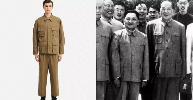 왼쪽은 유니클로의 U 퍼티그 재킷 오른쪽은 인민복을 입고 있는 마오쩌둥.