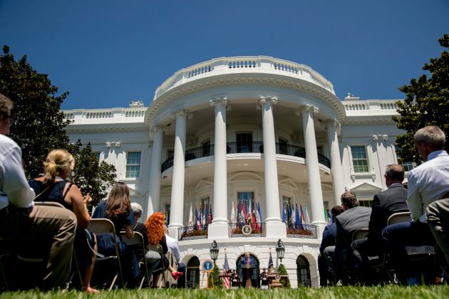 도널드 트럼프 미국 대통령이 백악관에서 열린 '제 3회 메이드 인 아메리카 제품 전시회'에서 발언하고 있다. 워싱턴DC, 미국. 2019년 7월15일.