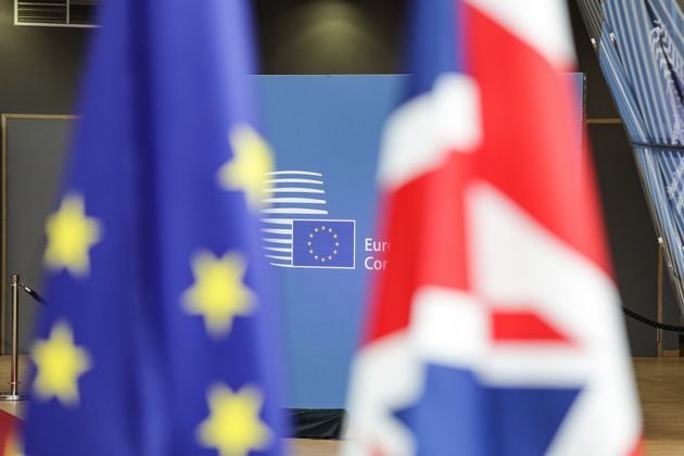 유럽이사회 회의가 열린 지난 6월, 영국과 EU 깃발이 나란히 서있는 모습. 브뤼셀, 벨기에. 2019년 6월20일.