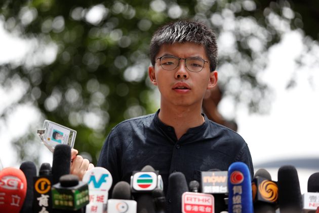 Hong Kong democracy activist Joshua Wong speaks outside the Legislative Council building in Hong Kong, China July 2, 2019.  REUTERS/Jorge Silva