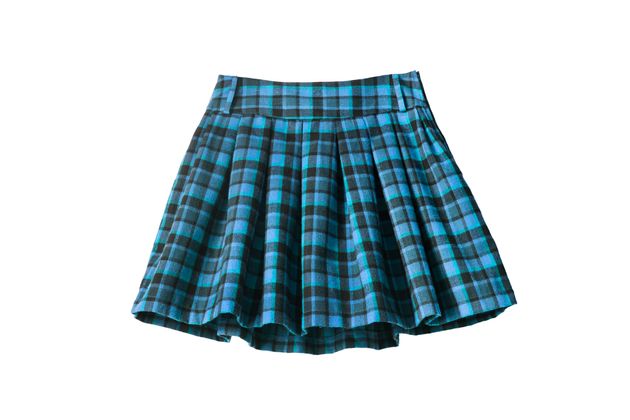 Plaid blue wool uniform skirt isolated over white