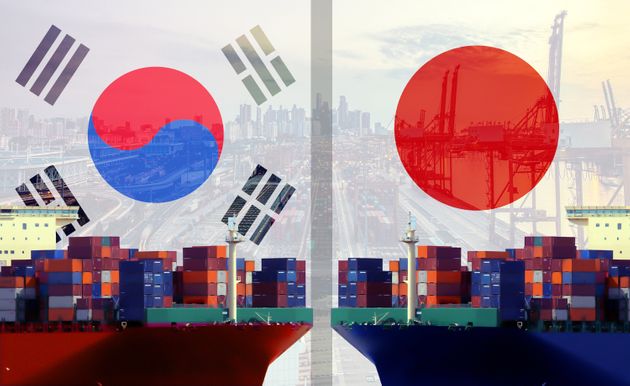 Concept image of Japan - South Korea trade war, Japan Export ban, Economy conflict ,Tensions